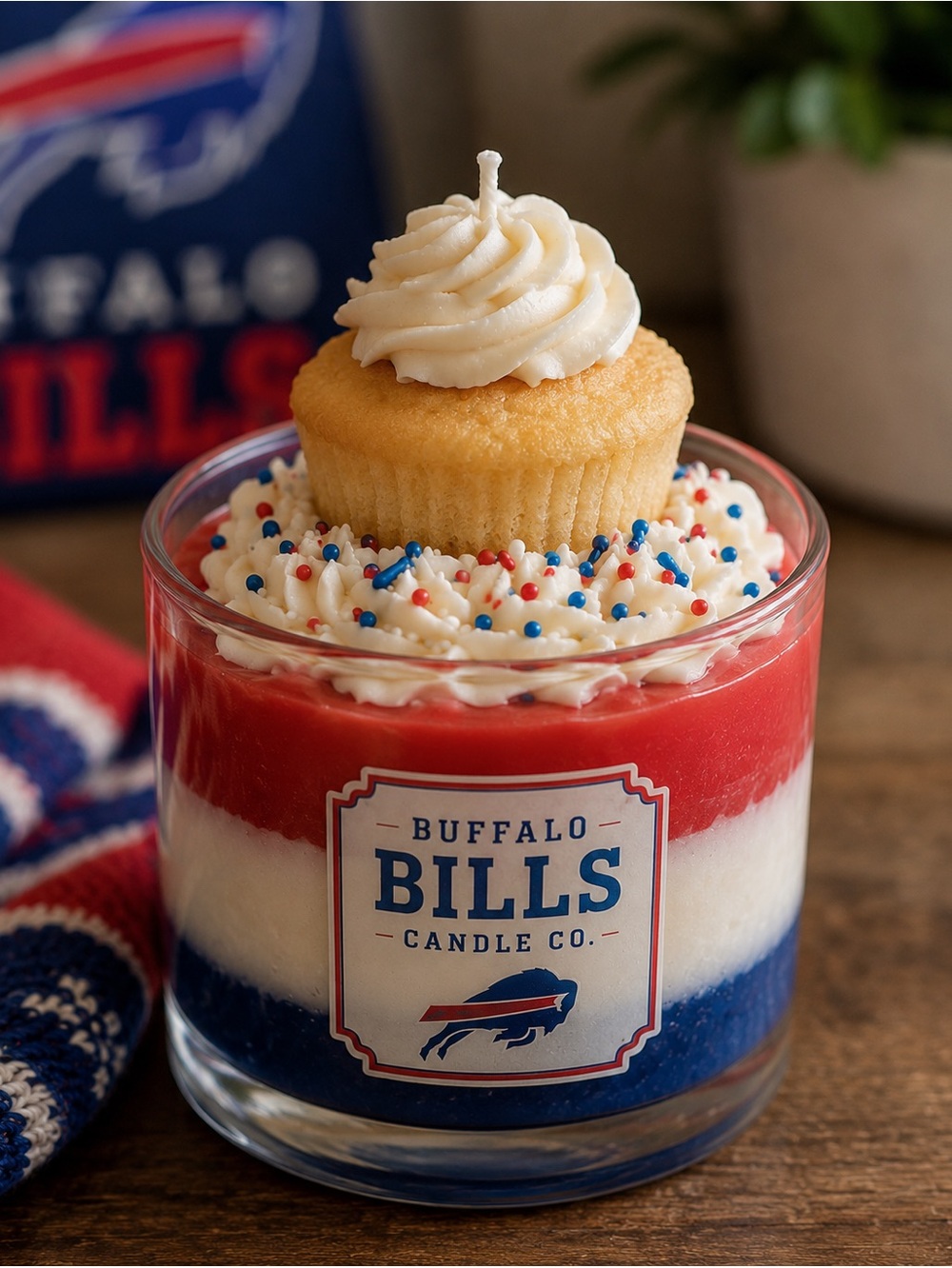Buffalo Bills Red White Blue Layered Candle -